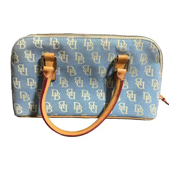Dooney & Bourke Blue Canvas Leather DB Monogram Domed Satchel Handbag - Picture 4 of 15